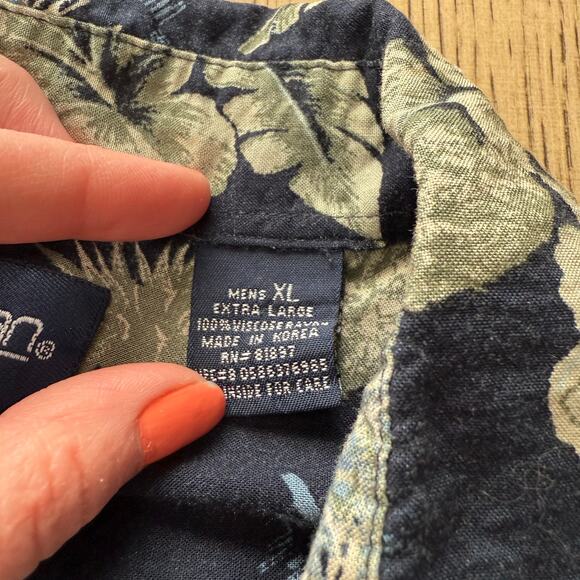 Puritan Navy Blue Hawaiian Print Button Down Shirt XL - Picture 4 of 9